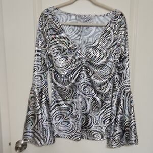 Elegant Swirl Sequin Blouse - Silver
